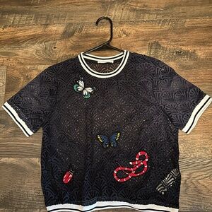 Zara Black Short Sleeve Top with Embroidered Details